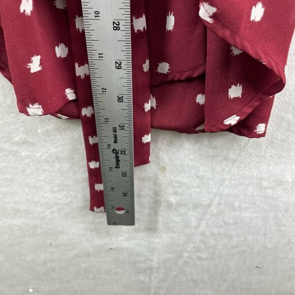 Forever21 Dress Sz M Wine Red Shift White Polka Dot V-Neck Tie Waist Long Sleeve - Picture 5 of 11